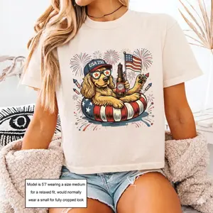 Comfort Colors Boxy Tee Patriotic Cocker Spaniel Graphic Tee Cropped Shirt Womens USA Flag Dog T-Shirt 4th of July Shirt Dog Lover Gift Vintage Cute Tee