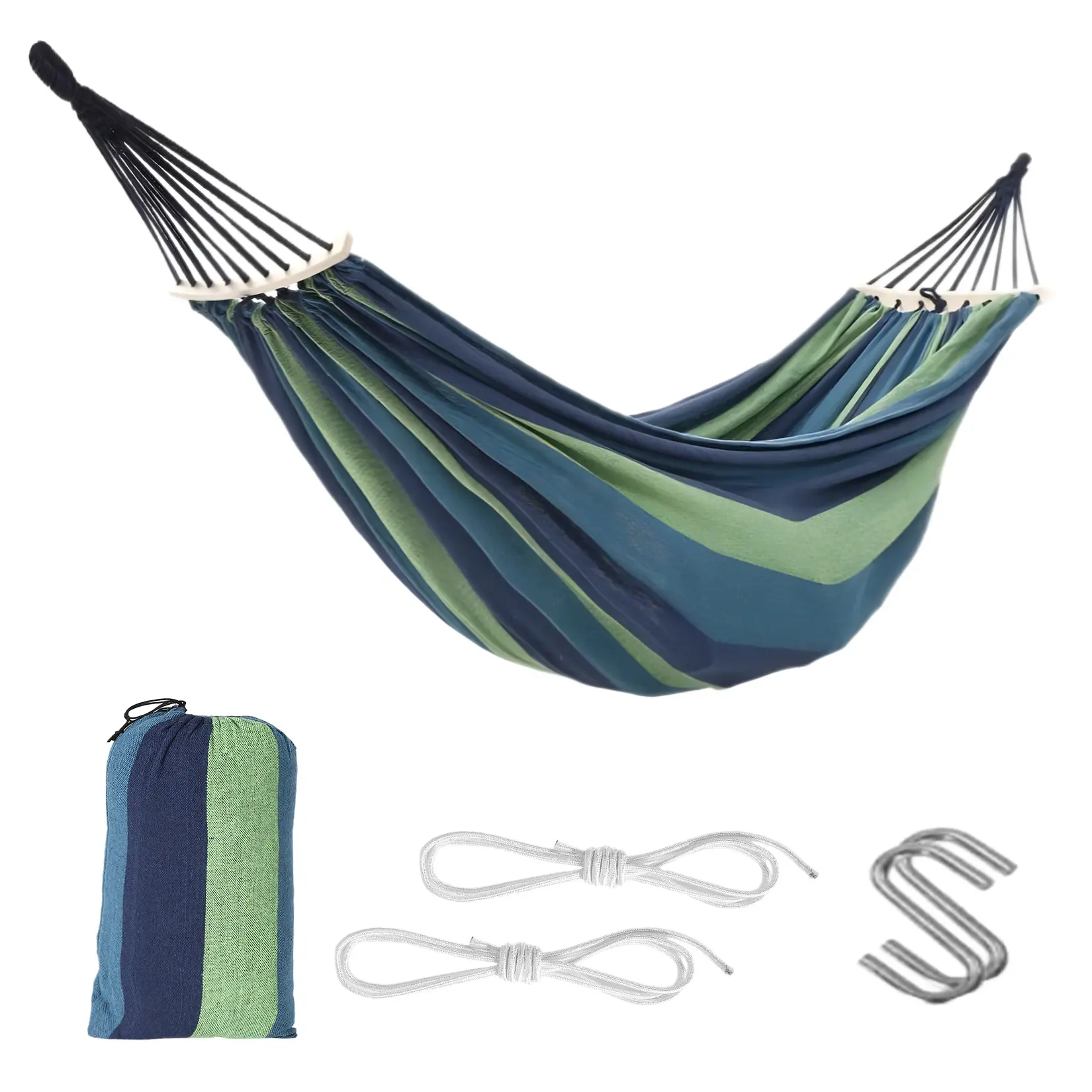 Canvas & Wood Striped Hammock (Red-Purple & Blue-Green), 129.9x59.1in Oversized Double Hammock, 500 LBS Load, Portable with 9.8ft Tree Ropes Storage Bag & Manual for Outdoor Patio Beach Backyard, Hammock For Outside