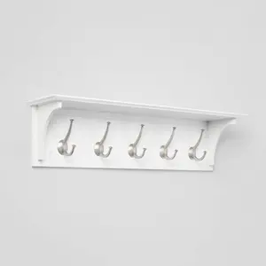 Wood Entryway with Shelf Ivory - Threshold: Wall Mounted Coat Rack with 5 Hooks, Silver Plated Finish