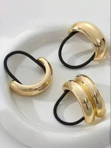 Metal Decor Hair Tie Set, High Stretch Hair Tie, Hair Accessories for Women & Girls, Minimalist Headwear Suitable for Thick Hair