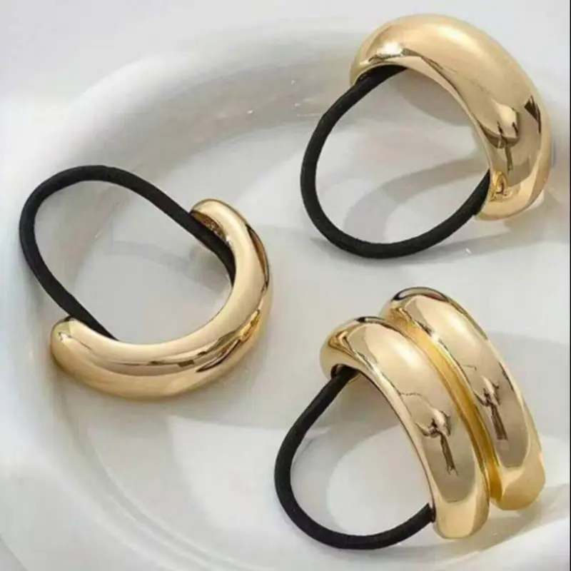 Metal Decor Hair Tie Set, High Stretch Hair Tie, Hair Accessories for Women & Girls, Minimalist Headwear Suitable for Thick Hair, Thick Hair Ties