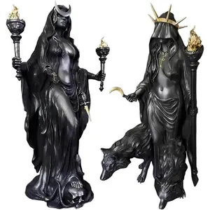 Hecate Statue Greek Goddess of Night, Magic Resin Sculpture with Hunting Dog, Spiritual Guide Light Bearer Hekate Flora, Altar Decoration， Halloween Witch Statue Artistic Gift