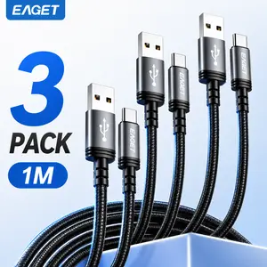 EAGET 3 Pack USB-A to Type-C Charging cord  1M Fast Charging 3A Nylon Braided Charging Cords 480Mbps high speed Data transfer Sync for iPhone 15/16 Samsung Android- fast charger data cable - charging cords couple gift travel accessory mobile device