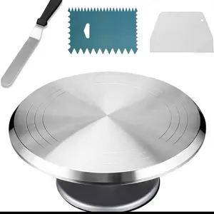 4PCS 12-Inch Cake Turntable Decorating Set 360° Rotating Stand with Spatula Icing Smoother & Scraper for Baking Cake Decorating and Pastry Tools