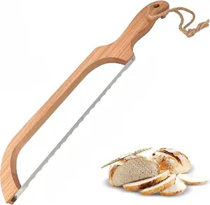 Bread Slicer for Homemade Bread,16" Wooden Sourdough Bread knife with Bow Design,Premium Stainless Steel Serrated Saw Bread cutter for Bagels, Baguettes and More