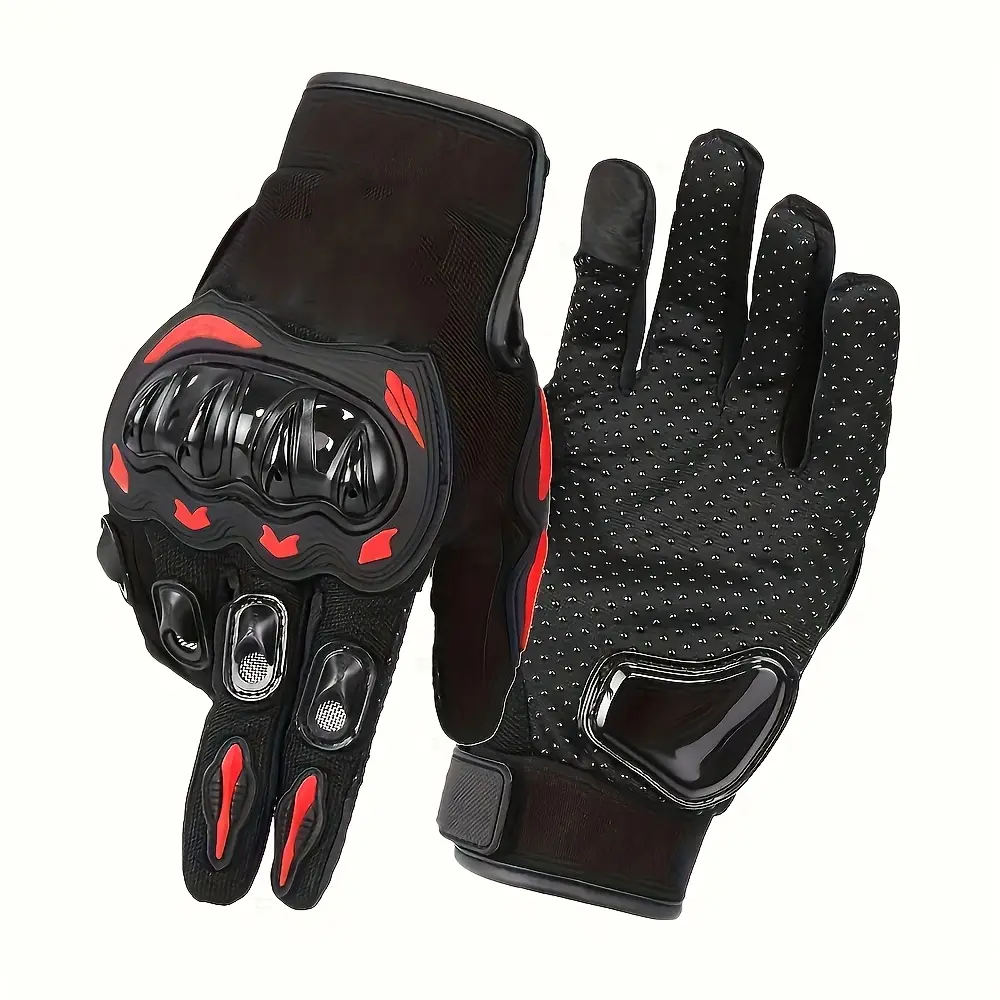 1-Pair Full Finger Protective Motorcycle Gloves - Hard Knuckles, PVC Knit Fabric, Anti-Slip, Touchscreen Safe, Comfortable Durable Fit for Men’s Motorbike Riding, Commuting