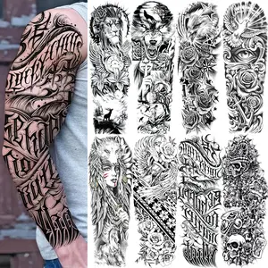 8 Sheets Fashion Temporary Arm Tattoos, Body Fake Tattoos, Realistic Maori Warrior Skull Eagle Wolf Lion Rose Designs, Waterproof Body Art Stickers