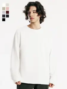 MIDMX Unisex Heavyweight Long Sleeve T-Shirt Plain Cotton  Crewneck Casual Streetwear Top