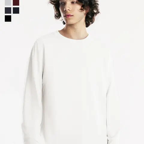 Men's Black Plain Heavy Cotton Long-Sleeve T-Shirt - Casual Basics, Oversized Baggy Fit, Round Neck, All-Season Menswear Top