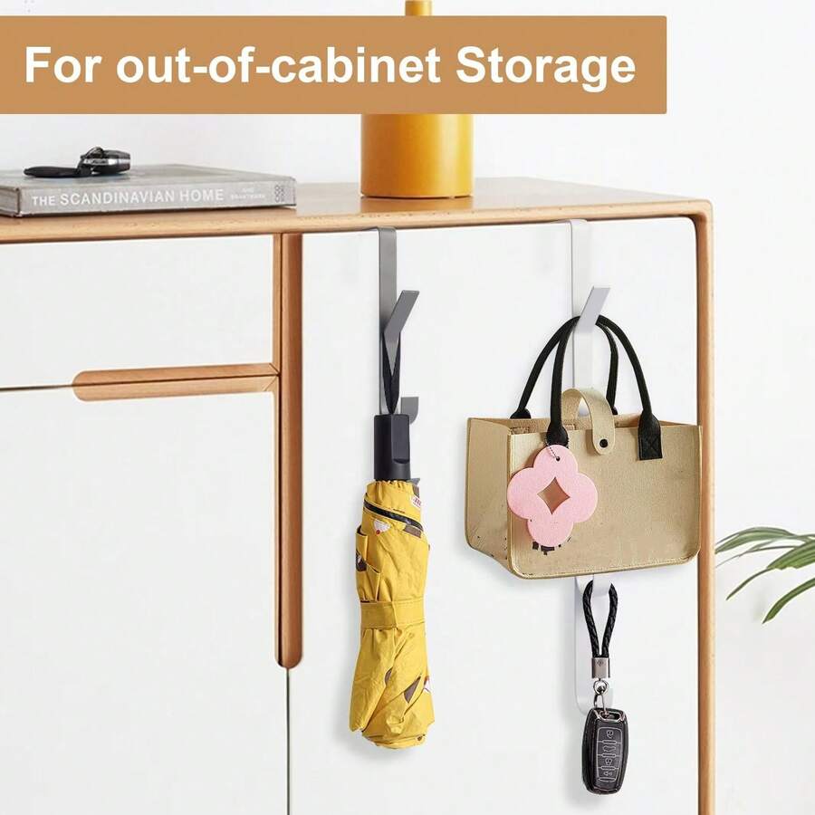 1pc/2pcs Carbon Steel Over-The-Door Hook - Heavy Duty Metal Multipurpose Towel Rack| Space-Saving Vertical Design Storage Hanging Hook Rack| Bathroom Over-The-Door Towel Hanger, Titanium Color, No Drilling Required, Suitable For Bedroom