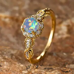 1pc Vintage Floral and Lace Opal Ring, Fashion Palace Style Opal Ring as Gift for Wife/Mom on Events or Holidays