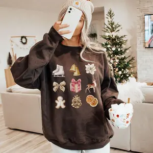 Christmas Icons Sweatshirt, Cozy Winter Hygge Sweater, Beige Holiday Crewneck, Family Matching Christmas Outfit, Cute Festive Gift for Her