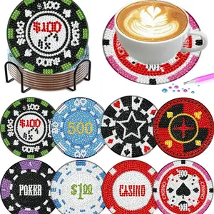 8 pieces/set of diamond art painting coasters with brackets, DIY patterned diamond art coasters, suitable for both adults and beginners as diamond painting sets, diamond set craft supplies, exquisite Birthday gifts for friends