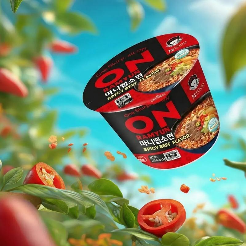 ON RAMYUN 6 PACK Korean Spicy Beef Cup Ramen (6 Cups) | Authentic Korean K-Ramyun Instant Noodles | Bold Spicy Beef Flavor Cup Noodle | Quick & Easy Instant Ramen, Pansit-Style Comfort Food Ready in Minutes Savory