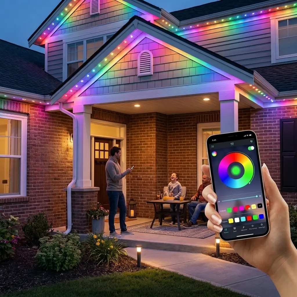 Premium Smart Exterior Soffit Lights, Color-Changing LED Wall Washer Lights with Adhesive Mount & Stakes, Waterproof Pathway Lighting for Garden, Driveway & Party