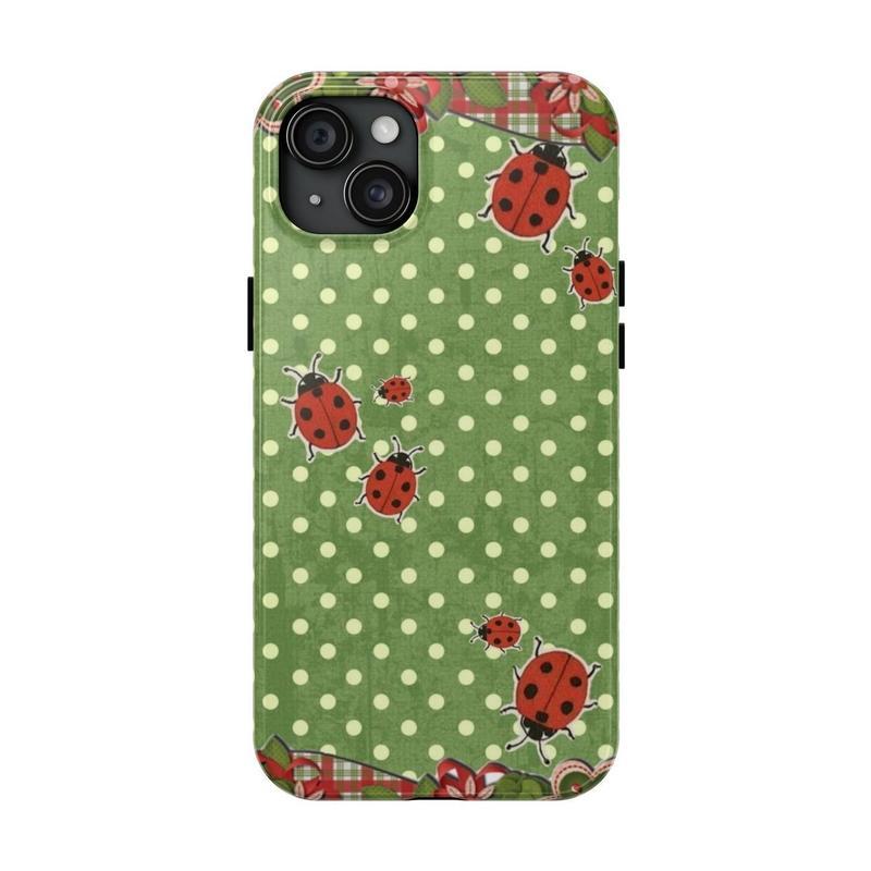 Vintage Ladybug Pattern Phone Case – Cute Polka Dot & Floral Design for iPhone.