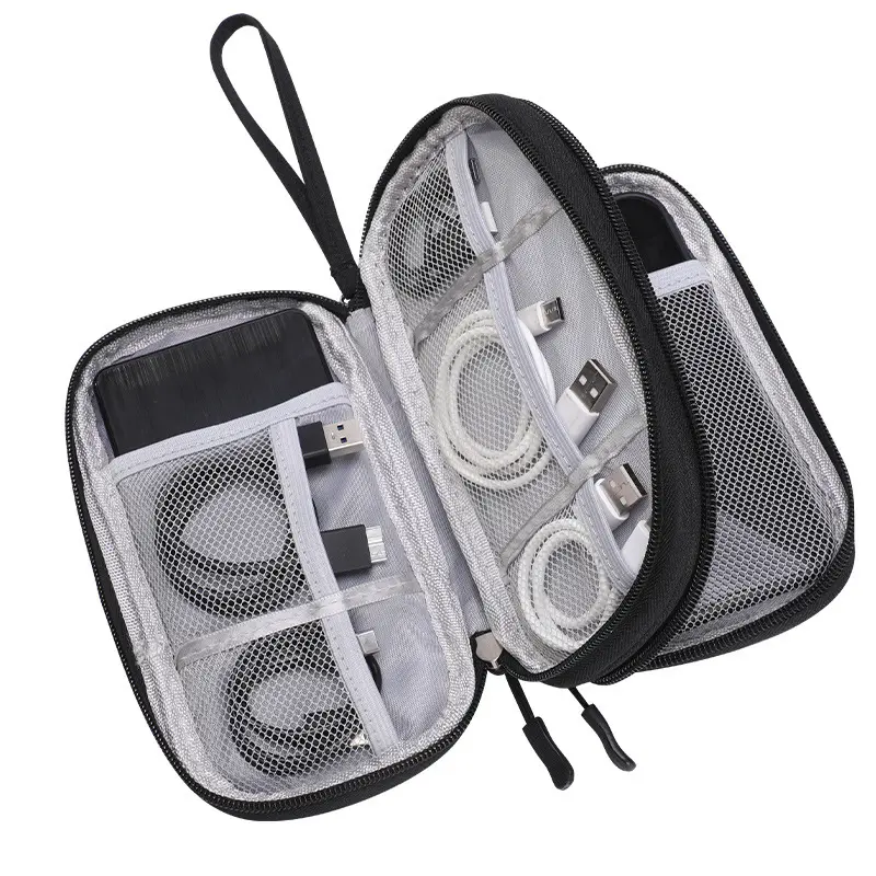 Travel Cable Organizer Pouch Electronic Accessories Carry Case Portable Waterproof Double Layers Storage Bag for Cord, Charger, Phone, Earphone Black