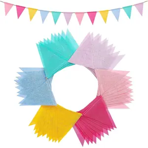 120 Flags/72ft Pennant Banner Flags, Triangle Banner Pennant Flags on a String, Pastel Burlap Pennant Banner Bunting Banner for Birthday Party Decorations Pastel
