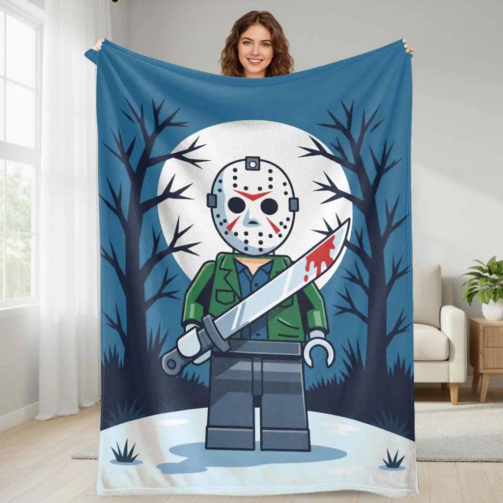 Horror Movie Slasher Flannel Fleece Blanket Iconic Hockey Mask Design Ultra Soft Lightweight Plush Texture Warm Cozy Bed Throw Ideal For Halloween Night Movie Marathon Bedtime Lounge Gift