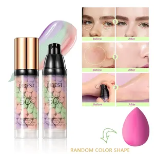 Three-Color Mixing Foundation Primer, Pore-Filling Base with Beauty Sponge, Makeup Smooth, Long-Lasting Face Makeup, Moisturizing & Brightening, Face Primer for Makeup