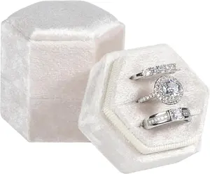 Ring Box 3 Slots, Wedding Hexagon Engagement Ring Box for Proposal Engagement Wedding Day Bridal Photo