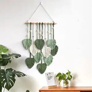 Bohemian Leaf-Shaped Wall Hanging - 39x15 inches, multicolored woven tapestry with wooden beads, perfect for living rooms, bedrooms, and holiday decor. An ideal gift for weddings, Valentine's Day, Thanksgiving, Halloween, Christmas, and room accents.