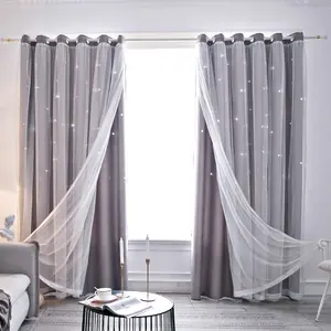 Cute Princess Style Hollow Star Curtain, Window Curtain, 1pc Plain Color Drapes for Living Room Bedroom Study, Adorable Design