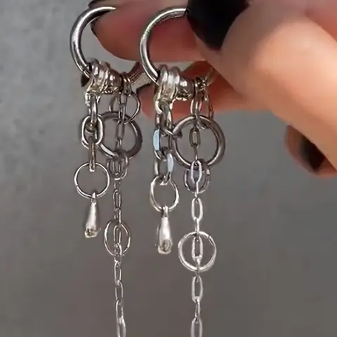 1 Pair Hip-Hop Trendy Metal Chain Long Dangle Earrings, Fashion Jewelry Party, Dangling Earrings, Punk Rock Unisex Party Street Style, Ear Hook Design