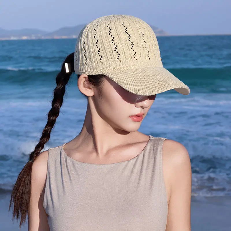 Hollow Knit Baseball Cap for Men, Summer Breathable Sun Protection Hat, Outdoor Sunshade Cap