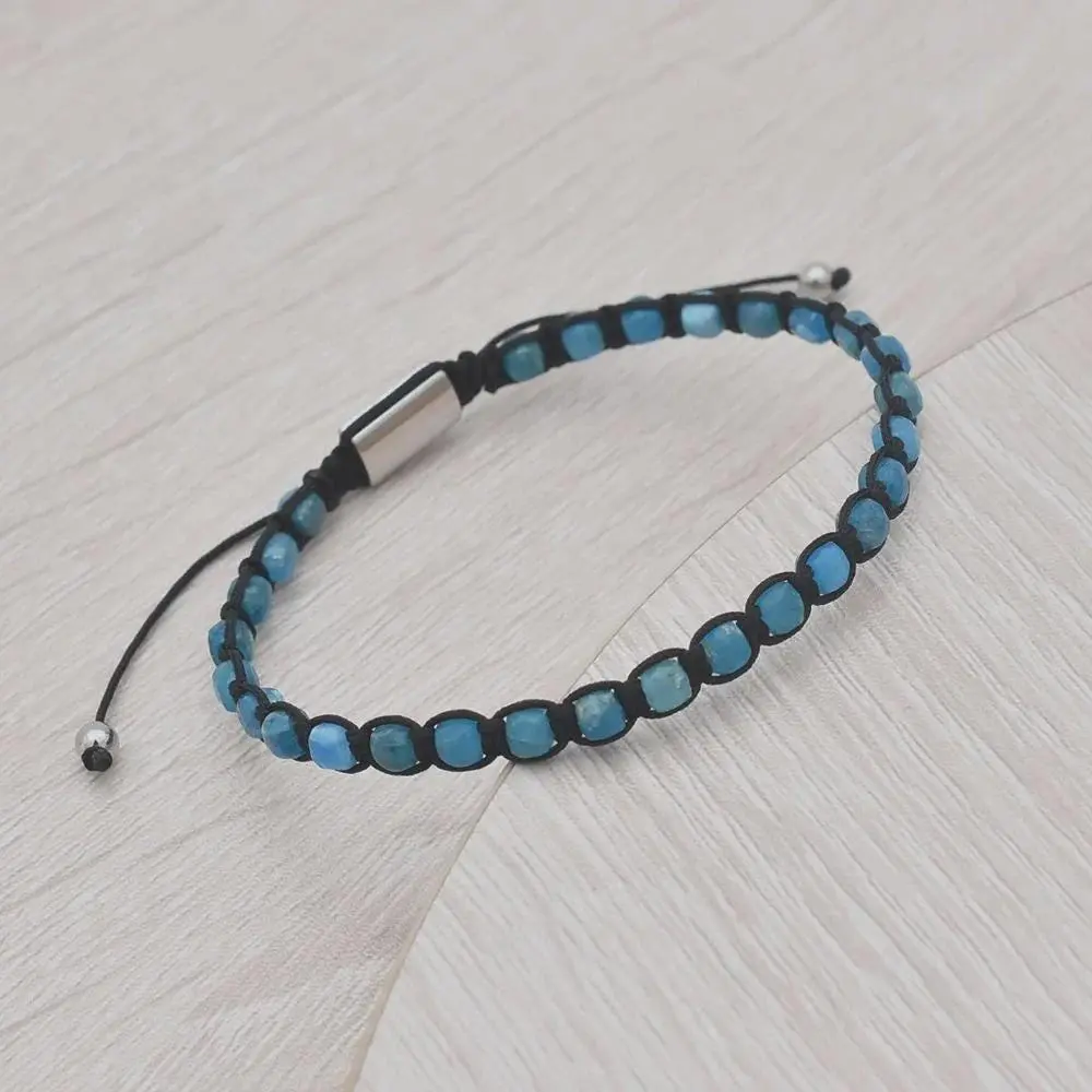 Blue Apatite Bracelet , Natural Stone Macrame Bracelet, Adjustable Blue Beaded Bracelet, Minimalist Jewelry