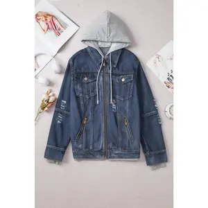 Dark Blue Denim Hooded Jacket