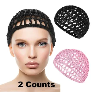 Handmade Crochet Hair Net, Adjustable Elastic Mesh Anti-Slip Fishnet Headband Cap for Women, 2 Counts Pack, Non-Toxic Material, Haircare