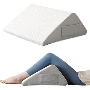Knee Pillow for Back Sleeping, 8" Knee Wedge Pillow to Elevate Knee, Leg Pillow for Back Pain Relief, Pillow, Leg Elevation Pillows for After Surgery, Circulation, White/Grey