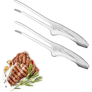 2 count Stainless Steel Grill Tongs for Korean and  BBQ Clean & Convenient Use,Non-Slip Serrated Tips,Ideal for Cooking Self-Standing Tongs for Salad,Grill,Camping,Buffet,Oven