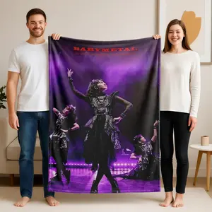 1 piece BABYMETAL live performance with a stunning stage show themed flannel blanket - Modern design flannel blanket, suitable for sofas and beds, all-season use, super soft and warm, digital printing, 100% polyester material, machine washable