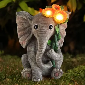 Outdoor Sculpture Figurine Statue Elephant Decor, Solar Garden Statues for Patio Home Yard Decor, Good Luck Sunflower Elephant for Women, Mom Gifts Housewarming Gift