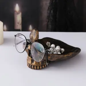 Retro Skull Resin Eyewear Stand - Versatile Organizer for Glasses, Jewelry, And Keys, Jewelry Trays