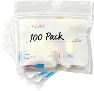 Reusable Pill Bags and Pill Pouches Medicine Bag with Secure Zipper Seal, Clear Label Space, Moisture Resistant Pill Packets for Travel, Portable Storage for Vitamins, Supplements, and Daily Doses