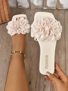 Women's Lace Slip-On Sandals, PU Leather Upper, Rubber Sole Material, Casual Style, All-Season Wear, Elegant Design, Footwear