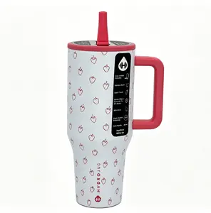 HydroJug 40 oz Insulated Stainless Steel Tumbler with Straw, BPA-Free Large Capacity Water Bottle, Ideal for Sports, Office, Travel & Fits Car Cup Holder, Trendy Strawberry Print Edition