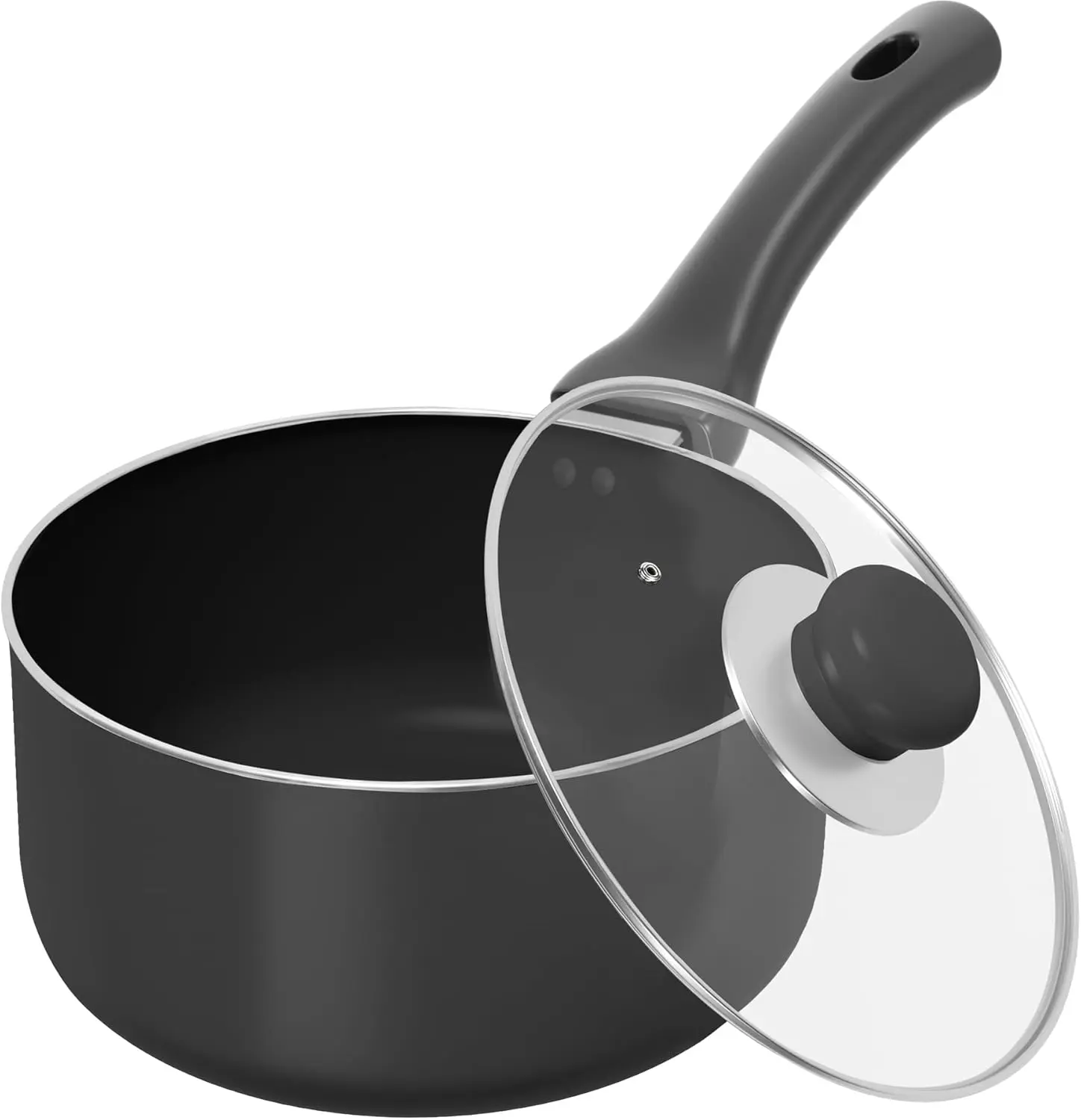 Kichly 1.5 Quart Detachable handle Nonstick Saucepan with Glass Lid, Multipurpose Use for Home, Kitchen or Restaurant, Grey & Black