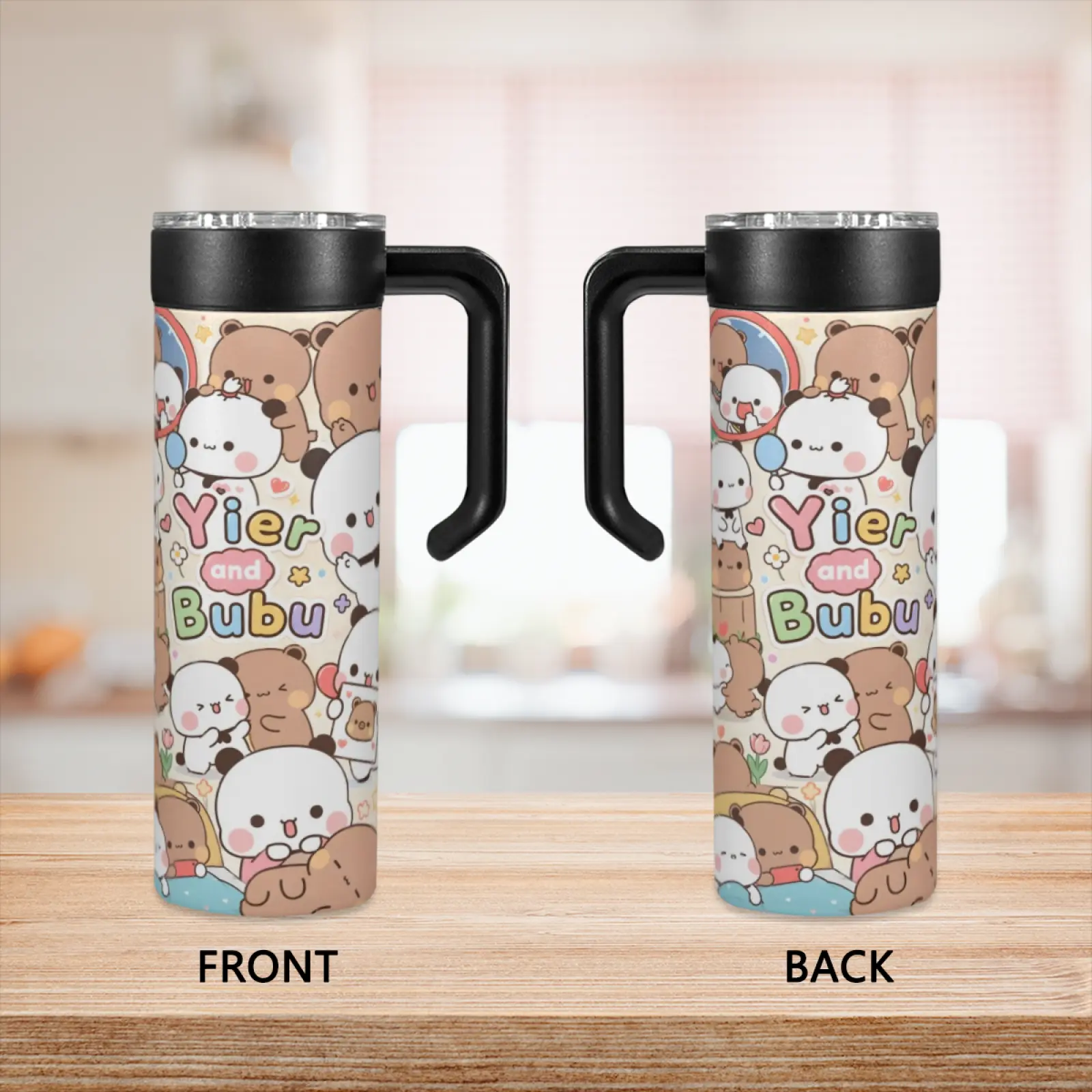 Yier and Bubu 20oz Insulated Tumbler with Handle Vacuum Stainless Steel Cup with Straw Viral Aesthetic TikTok Trending Cute Cartoon Style FYP Leak Resistant Travel Mug Portable Coffee Cup Daily Use Gift