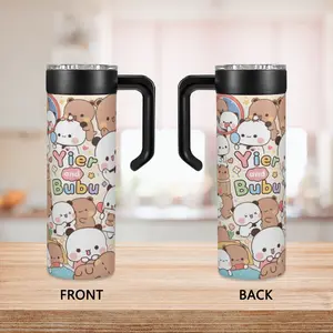 Yier and Bubu 20oz Insulated Tumbler with Handle Vacuum Stainless Steel Cup with Straw Viral Aesthetic TikTok Trending Cute Cartoon Style FYP Leak Resistant Travel Mug Portable Coffee Cup Daily Use Gift