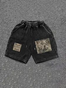 Men's Letter Print Embroidery Pocket Shorts, Regular Fit Casual Street Retro Design Shorts for Summer, Men's Bottoms for Daily Wear