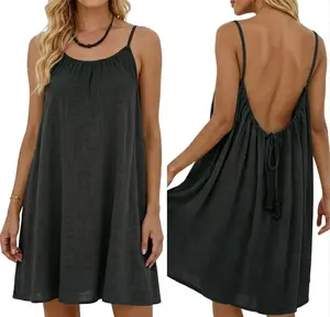 Women's Summer Solid Color Sleeveless Cami Dress Knee-Length Elegant Lounge Nightgown Soft Cozy Loungewear Sleepwear for Indoor Home Comfort.
