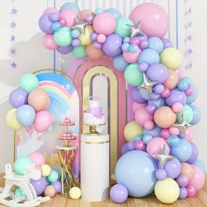 118pcs Rainbow Balloon Arch & Decor Set Colorful Latex Balloons, Star Balloons, Perfect for Birthdays, Weddings, Anniversaries, and Celebrations, Celebration Decor Pastel Latex Balloon Birthday Party Decorations