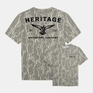 Heritage Waterfowl Company Mossy Oak Washed Bottomland Mallard Tee For Men, Stylish Design for Streetwear, Camo Shirt, 3D Mossy Oak