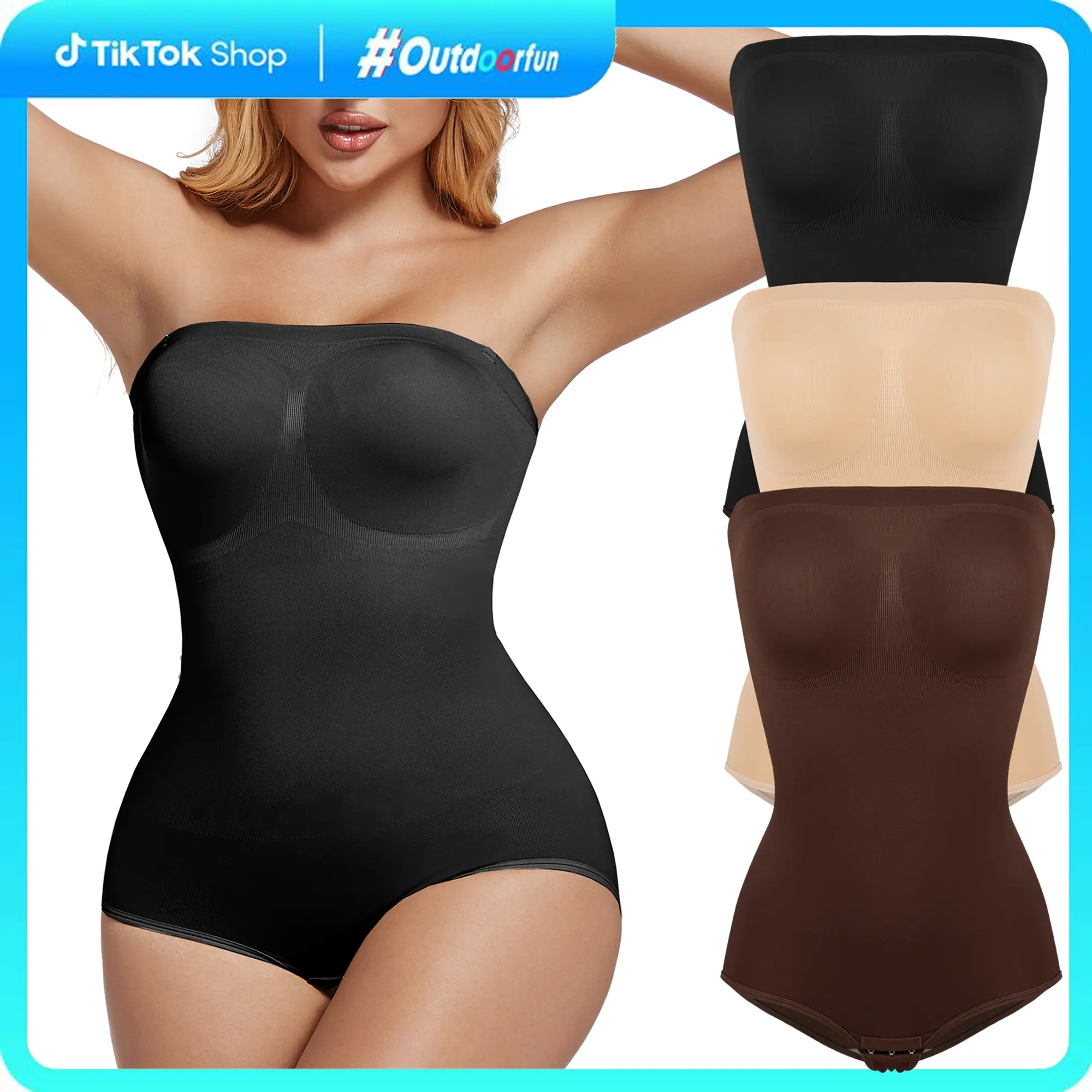 Women's Strapless Bodysuit Shapewear, Elegant Body Contouring Tube Top with Tummy Control and Lightweight Detachable Straps, Foldable, Seamless, Lady