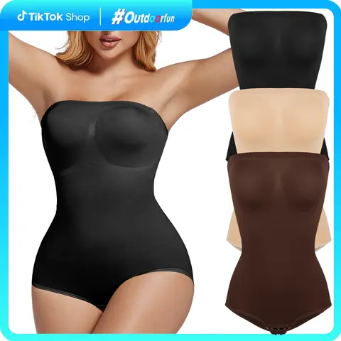 Women's Strapless Bodysuit Shapewear, Elegant Body Contouring Tube Top with Tummy Control and Lightweight Detachable Straps, Foldable, Seamless, Lady