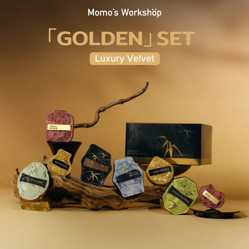 Momos Workshop Golden Set Makeup Sponges - Ultra-Soft Foundation Applicators for Liquid, Cream, and Powder, Travel-Friendly, Beauty Sponge